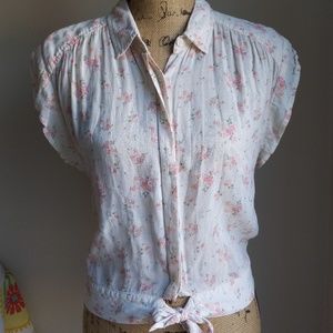 Free People button up floral front tie blouse